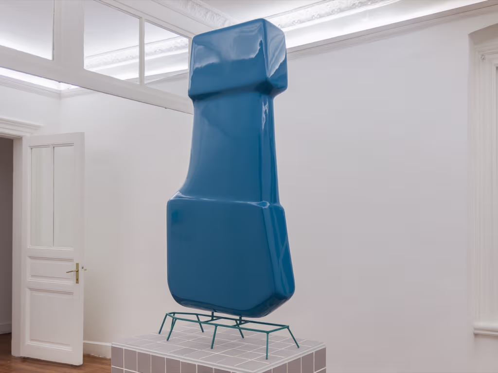Phantom Work, wood, artist made ceramic tiles, iron, epoxy, car paint, 120 x 60 x 240 cm., 2013. Installation view, Aeolian, Rodeo, Istanbul, 2013.